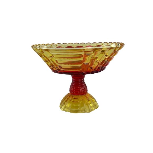 Vintage Amberina Louisa Jeannette Glass Footed Fruit Compote Basket Weave Patter - Picture 16 of 16